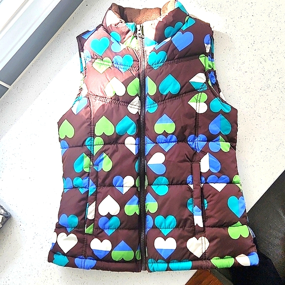 Puffer Vest with Hearts 💙💚🩵🤍 Fleeced Lined
